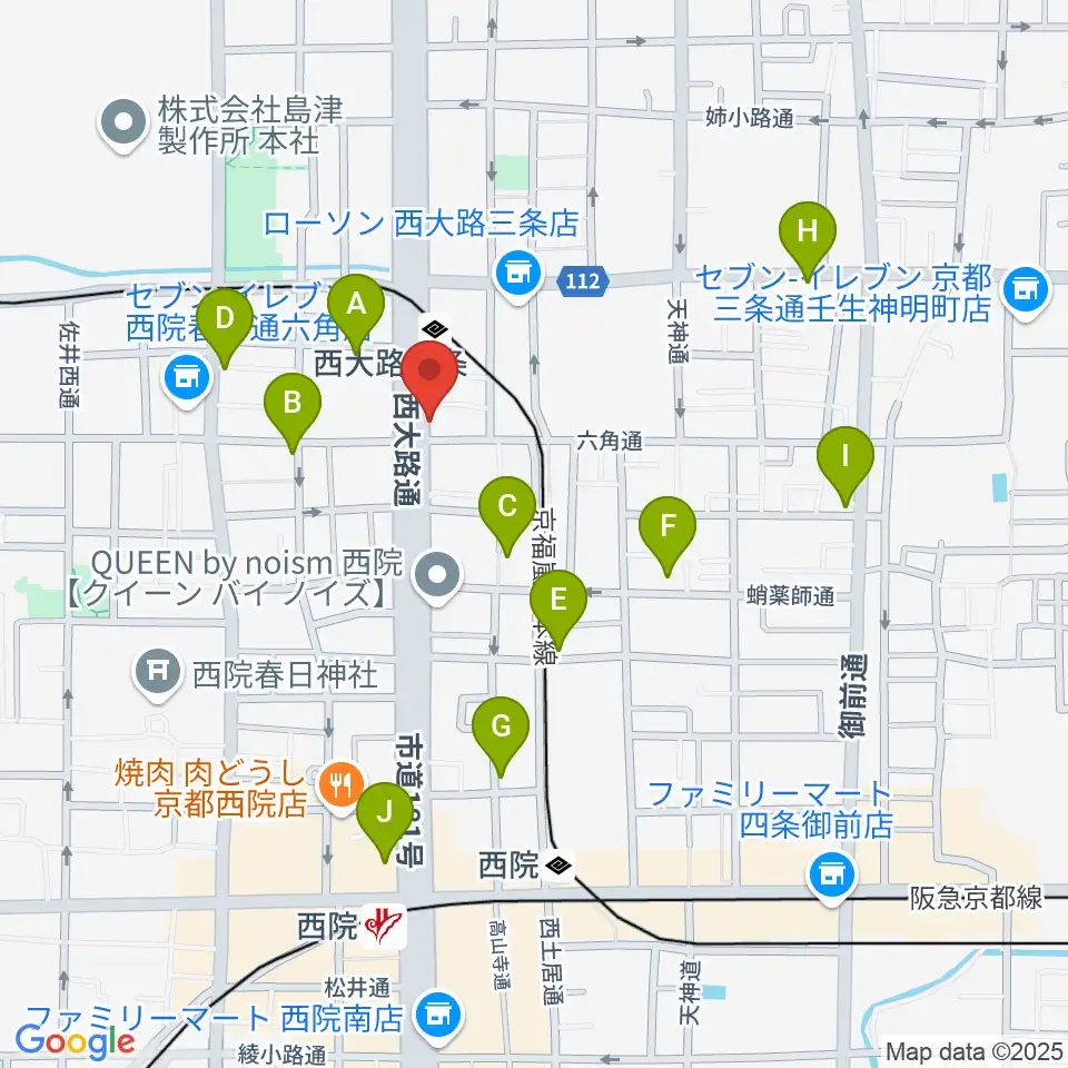 京都西院ウーララ周辺のカフェ一覧地図