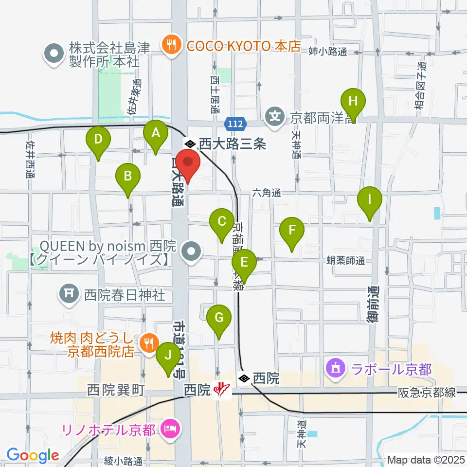京都西院ウーララ周辺のカフェ一覧地図