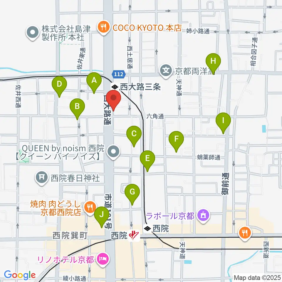 京都西院ウーララ周辺のカフェ一覧地図