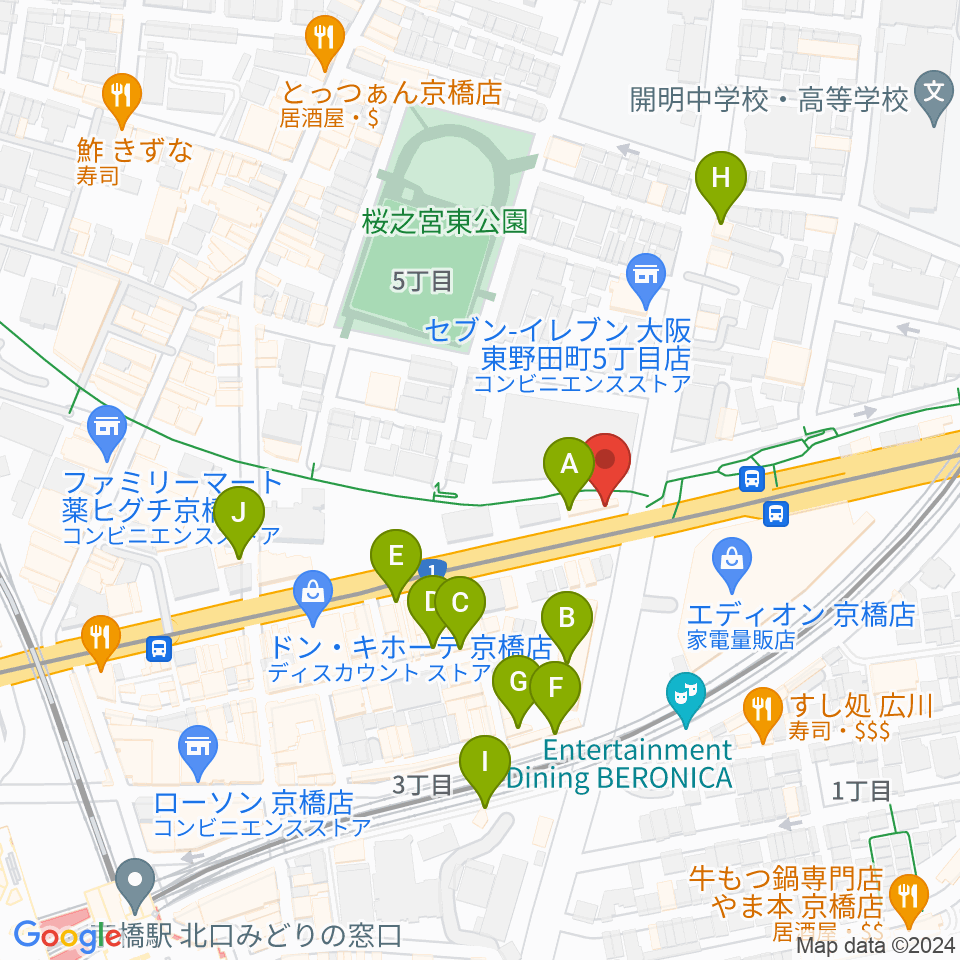 京橋セブンデイズ周辺のカフェ一覧地図