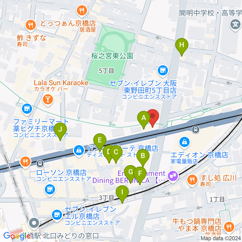 京橋セブンデイズ周辺のカフェ一覧地図