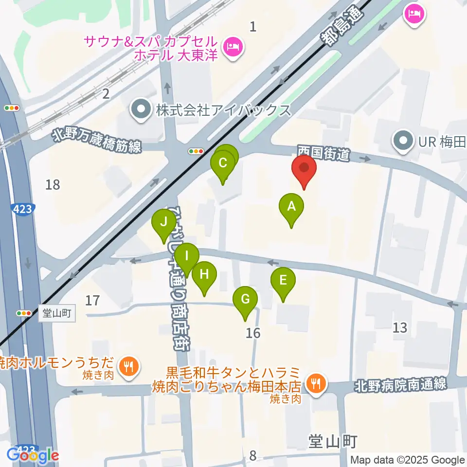 梅田アクトスリーホール周辺のカフェ一覧地図