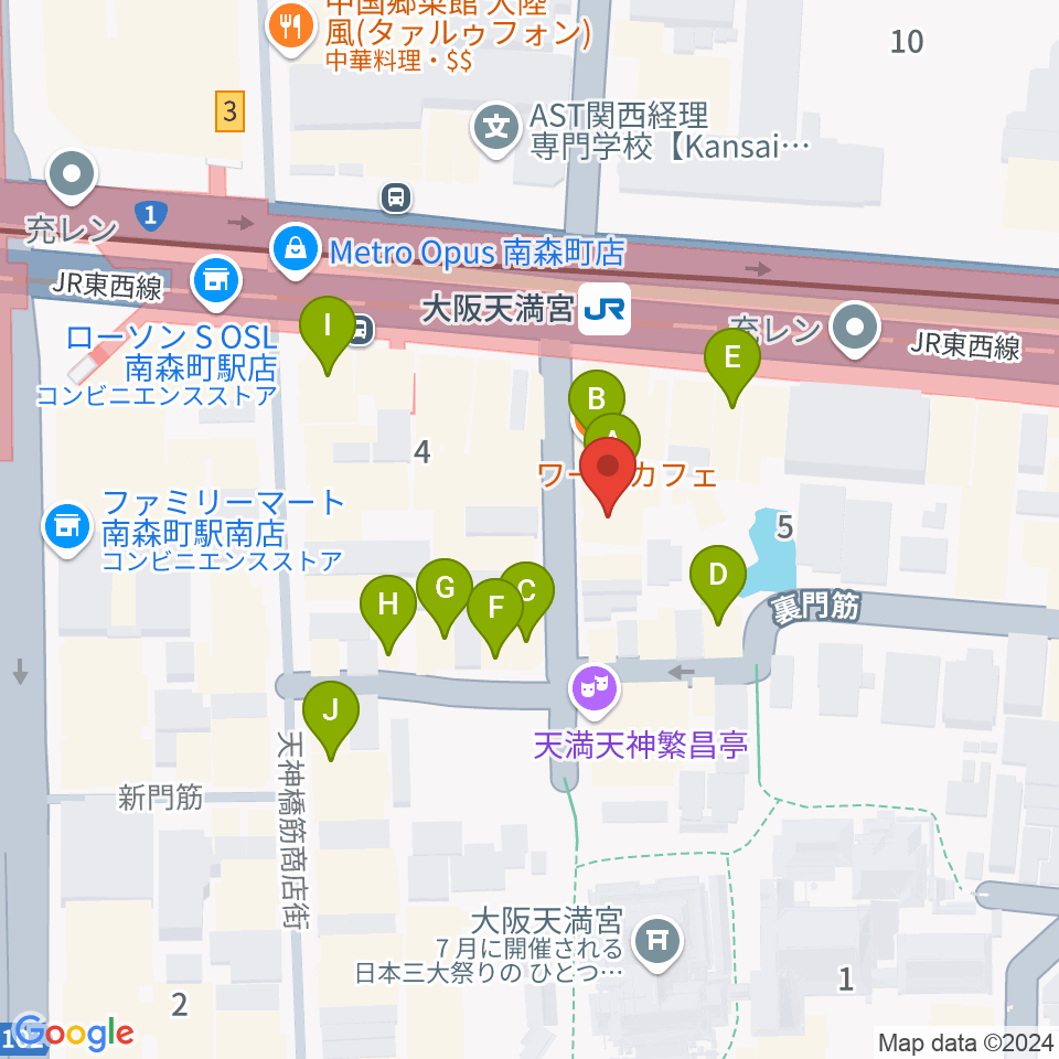 南森町シカゴロック周辺のカフェ一覧地図