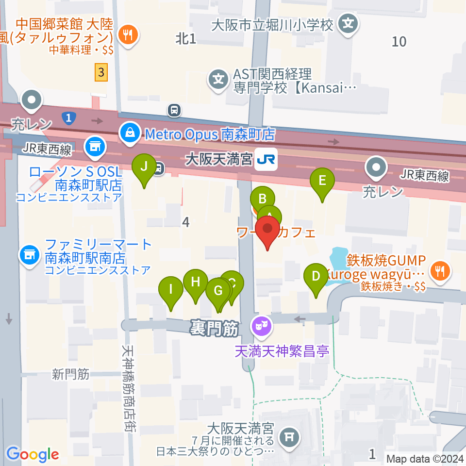 南森町シカゴロック周辺のカフェ一覧地図