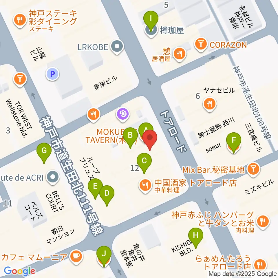 MOKUBA'S TAVERN 木馬周辺のカフェ一覧地図