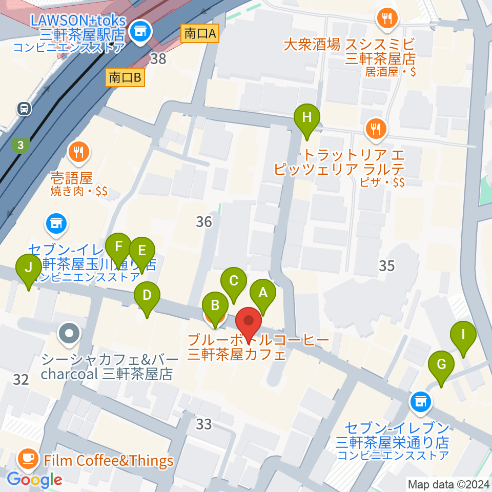 キボリスタジオ周辺のカフェ一覧地図