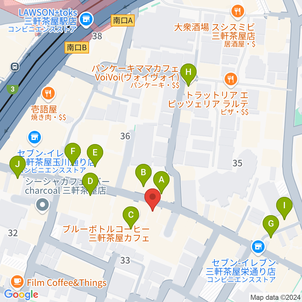 キボリスタジオ周辺のカフェ一覧地図