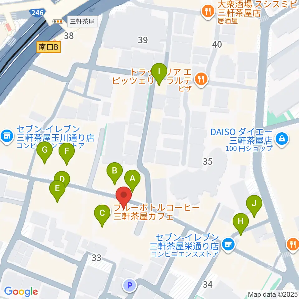 キボリスタジオ周辺のカフェ一覧地図