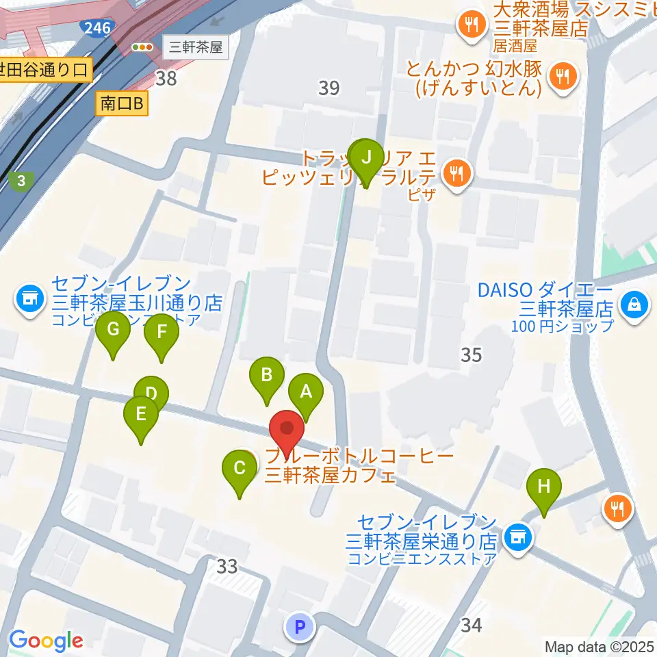 キボリスタジオ周辺のカフェ一覧地図