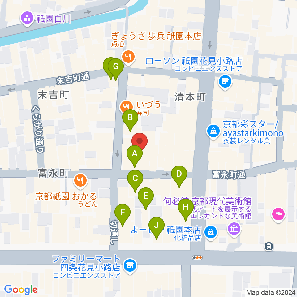 祇園pick up周辺のカフェ一覧地図