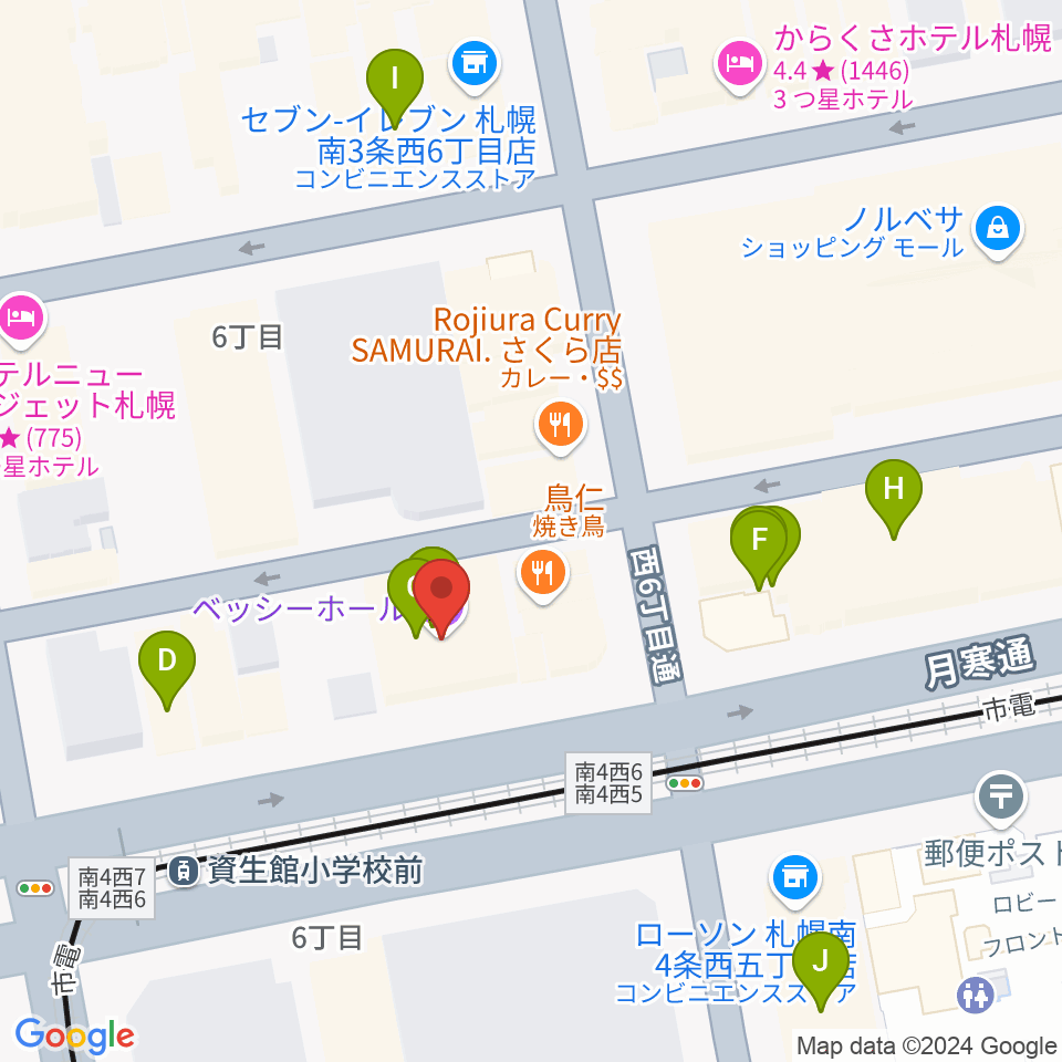 BESSIE HALL周辺のカフェ一覧地図