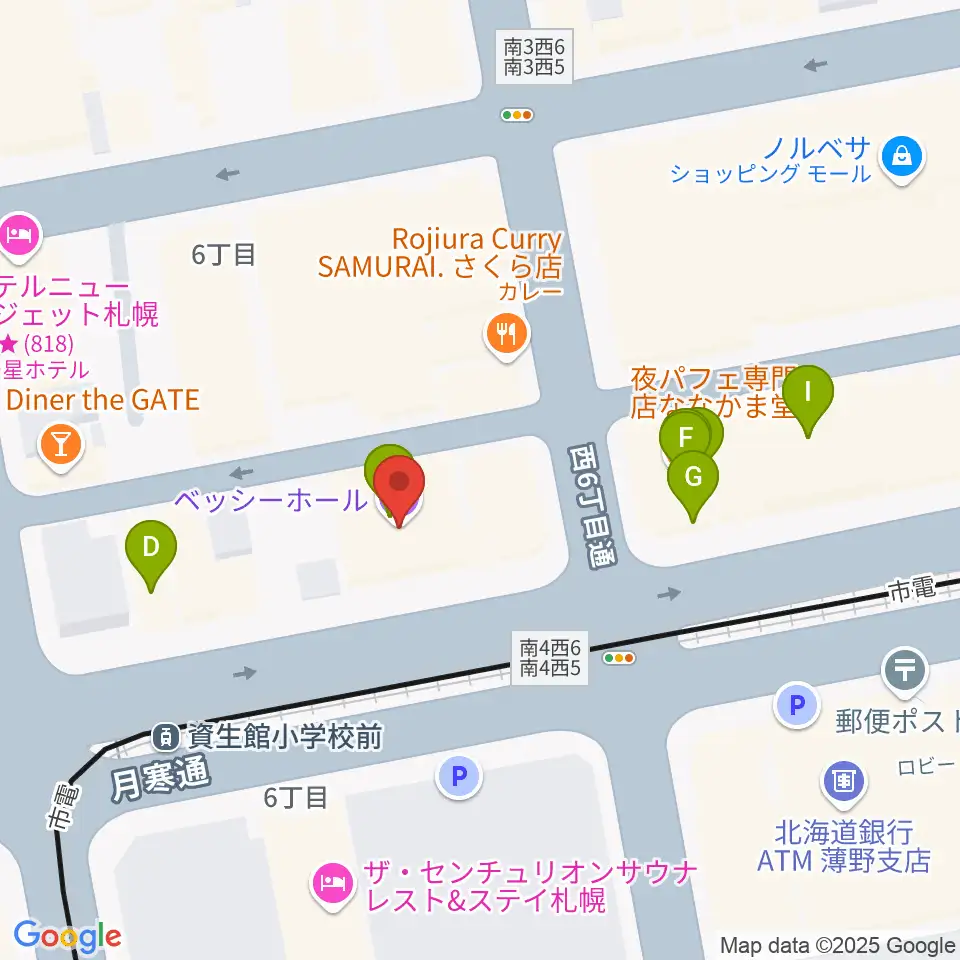 BESSIE HALL周辺のカフェ一覧地図