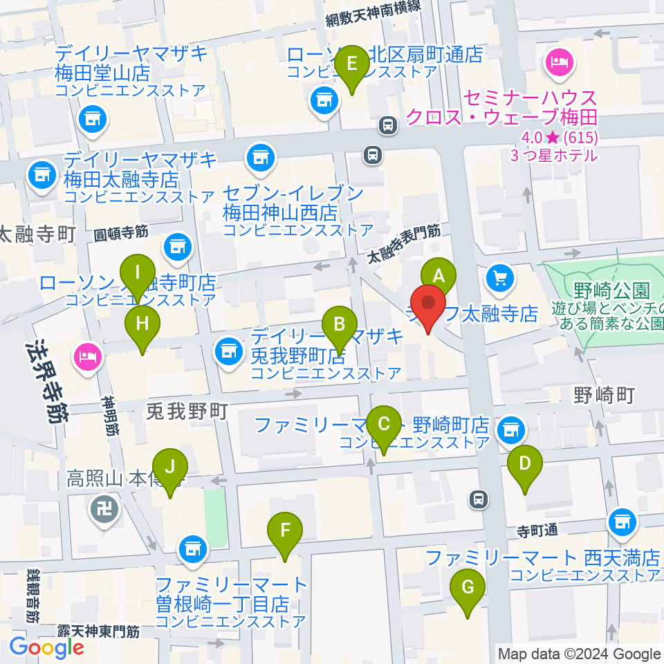 梅田ハードレイン周辺のカフェ一覧地図