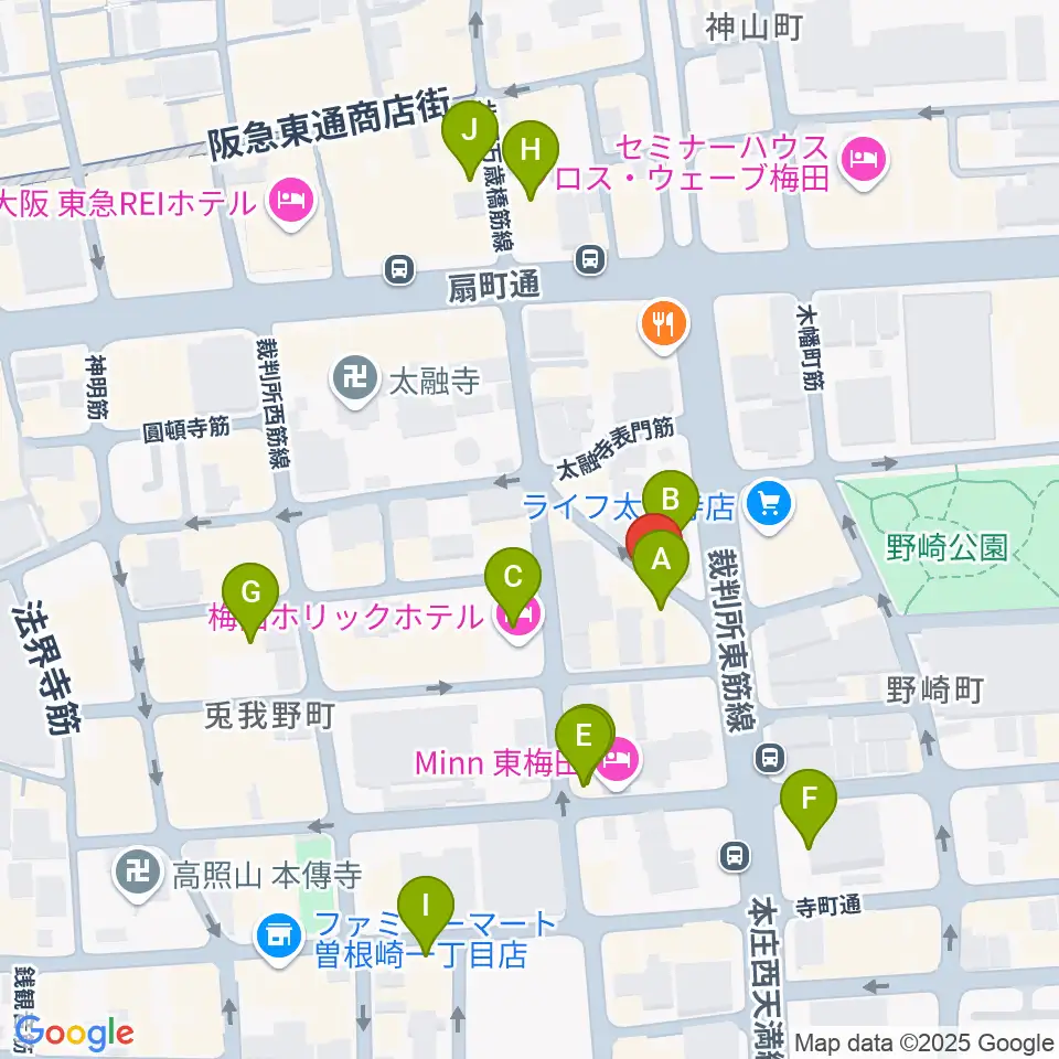 梅田ハードレイン周辺のカフェ一覧地図