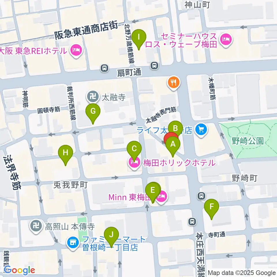 梅田ハードレイン周辺のカフェ一覧地図
