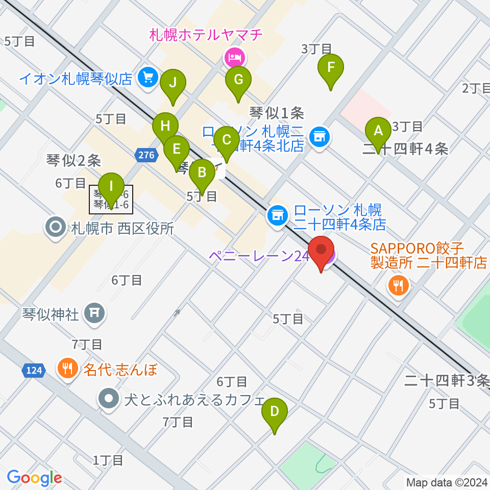 札幌ペニーレーン24周辺のカフェ一覧地図