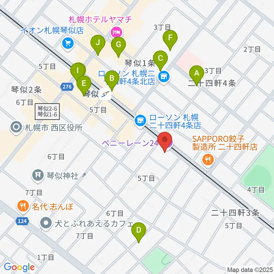札幌ペニーレーン24周辺のカフェ一覧地図