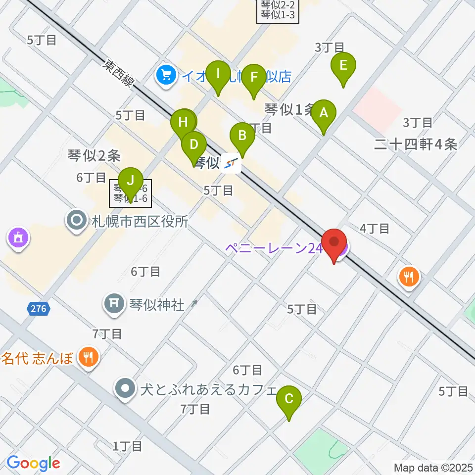 札幌ペニーレーン24周辺のカフェ一覧地図
