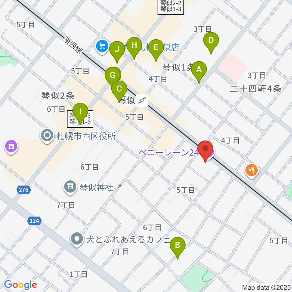 札幌ペニーレーン24周辺のカフェ一覧地図