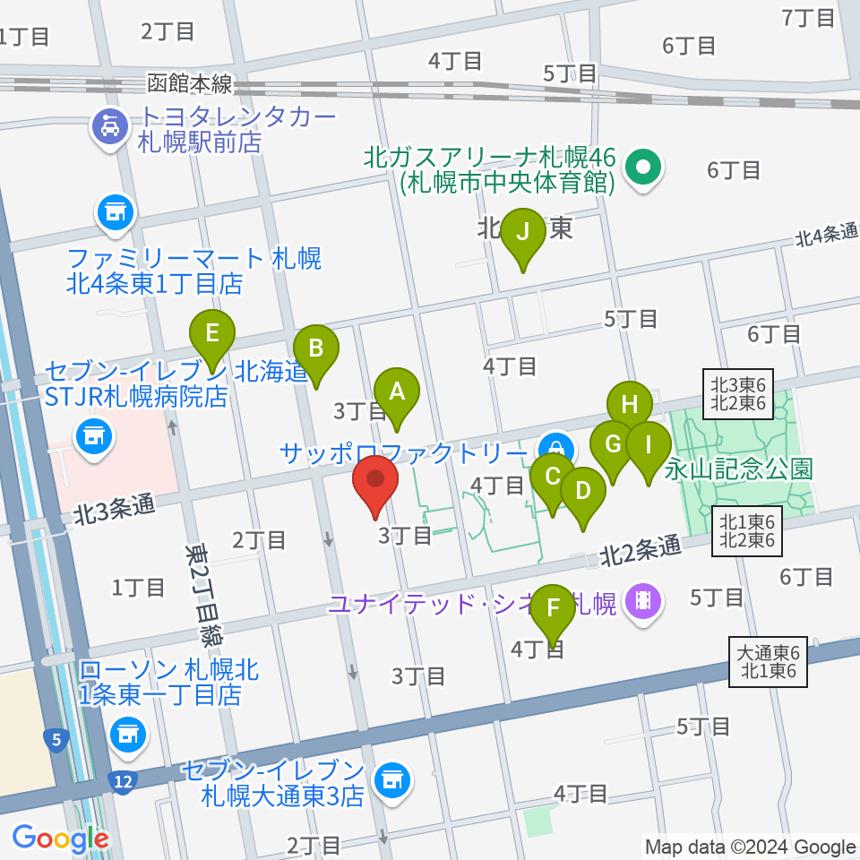 札幌cube garden周辺のカフェ一覧地図