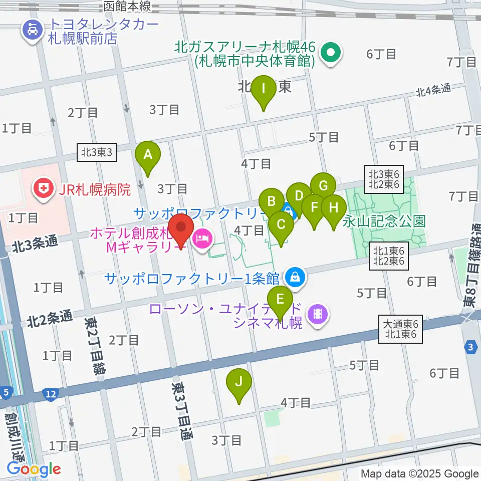 札幌cube garden周辺のカフェ一覧地図