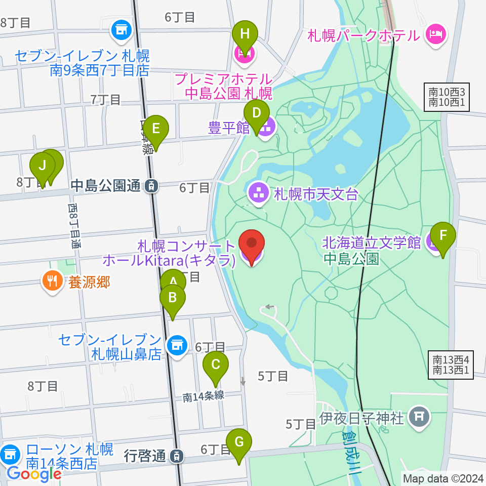 札幌コンサートホールKitara周辺のカフェ一覧地図