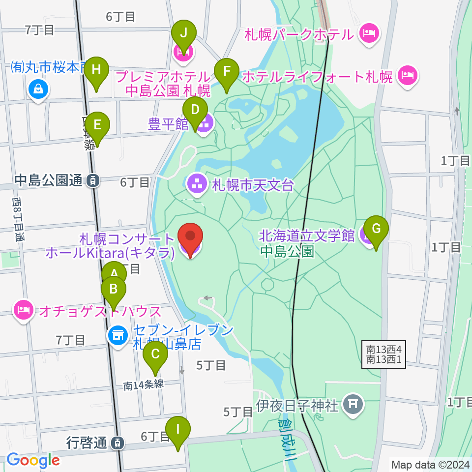 札幌コンサートホールKitara周辺のカフェ一覧地図