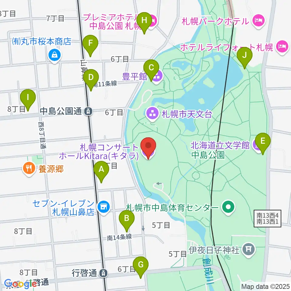 札幌コンサートホールKitara周辺のカフェ一覧地図