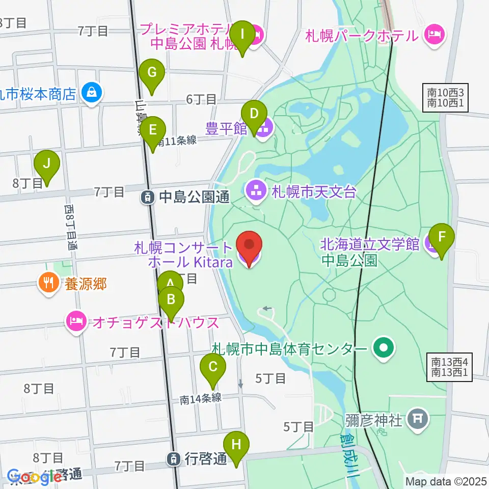 札幌コンサートホールKitara周辺のカフェ一覧地図