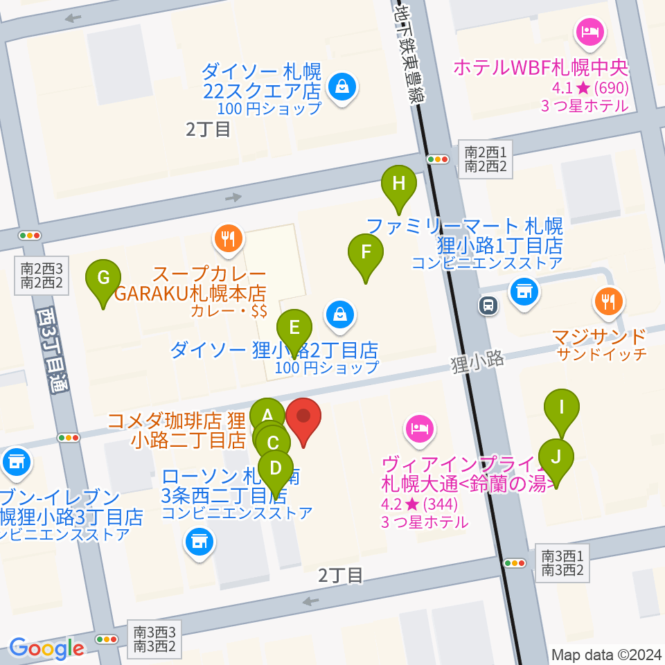 札幌mole周辺のカフェ一覧地図