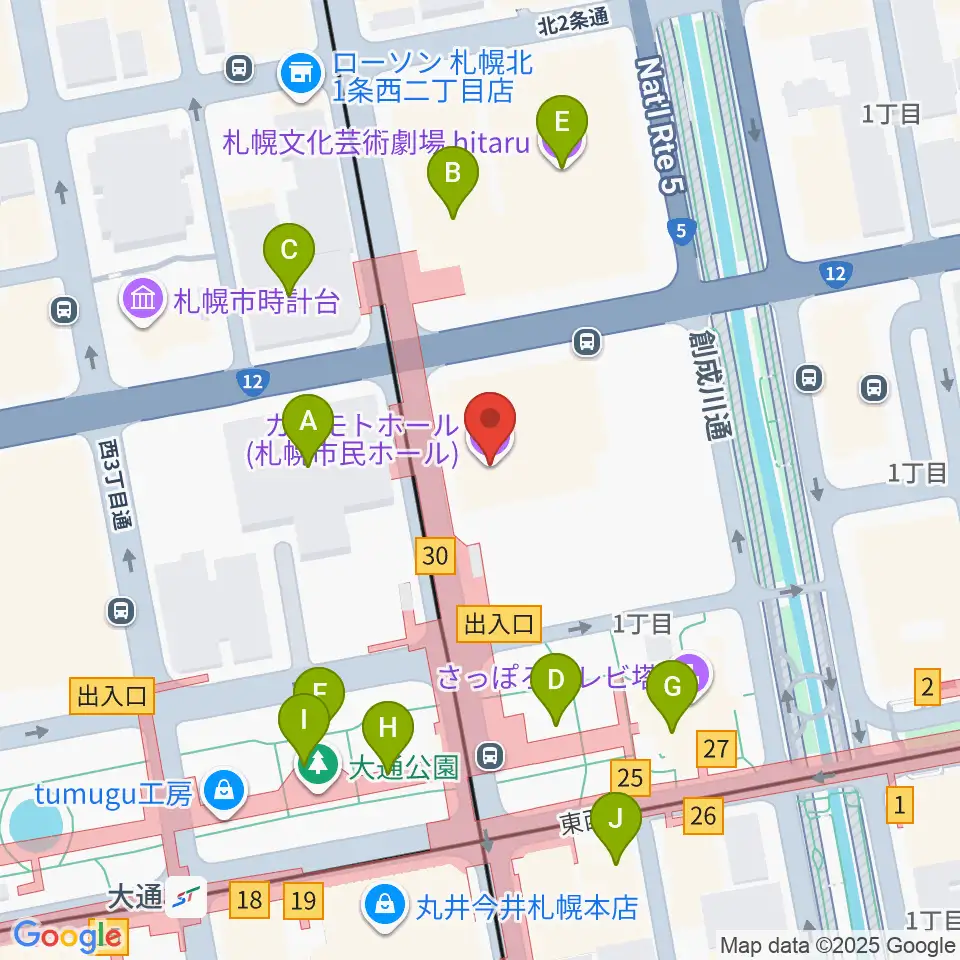 札幌カナモトホール周辺のカフェ一覧地図