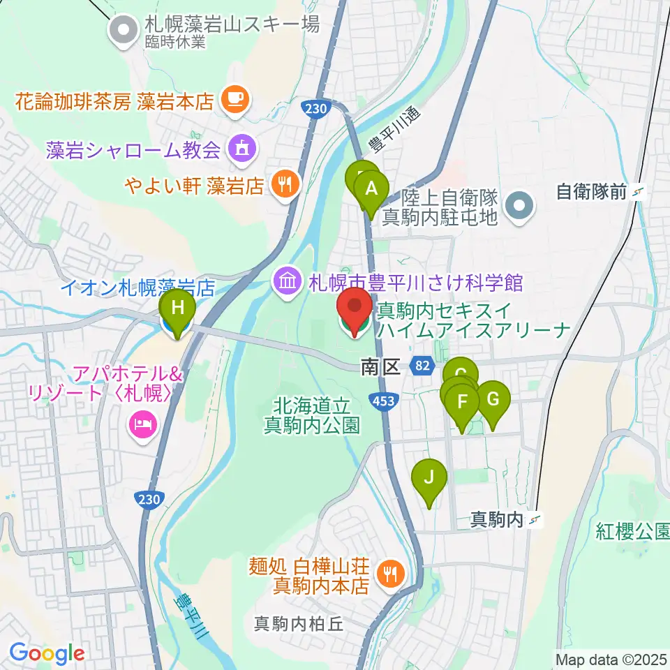真駒内セキスイハイムアイスアリーナ周辺のカフェ一覧地図