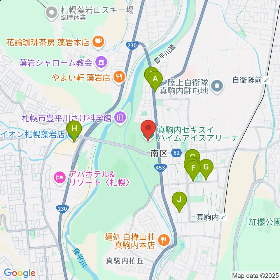 真駒内セキスイハイムアイスアリーナ周辺のカフェ一覧地図