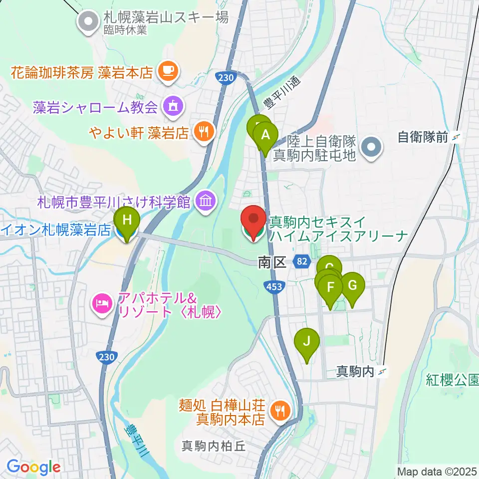 真駒内セキスイハイムアイスアリーナ周辺のカフェ一覧地図