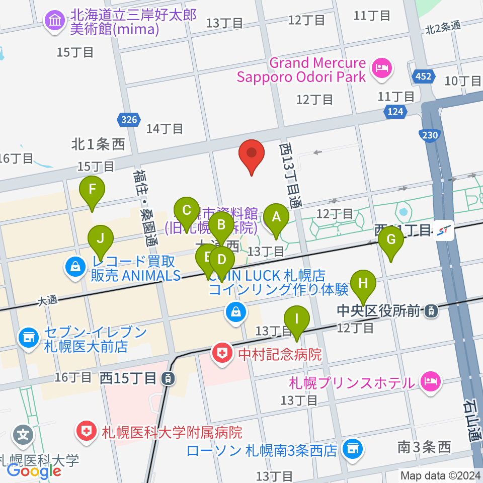 札幌市教育文化会館周辺のカフェ一覧地図