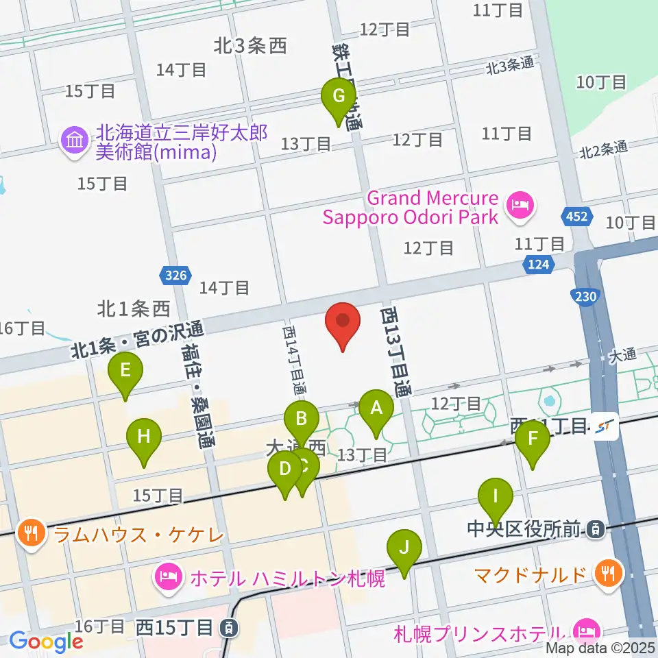 札幌市教育文化会館周辺のカフェ一覧地図