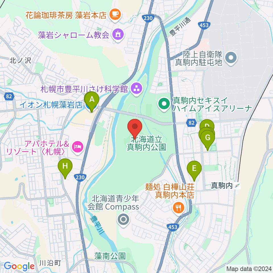 真駒内セキスイハイムスタジアム周辺のカフェ一覧地図