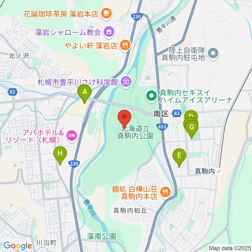 真駒内セキスイハイムスタジアム周辺のカフェ一覧地図
