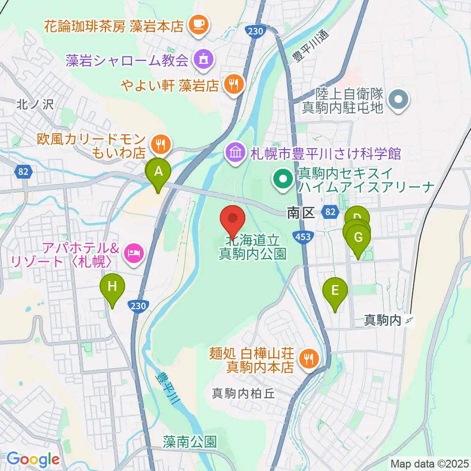 真駒内セキスイハイムスタジアム周辺のカフェ一覧地図