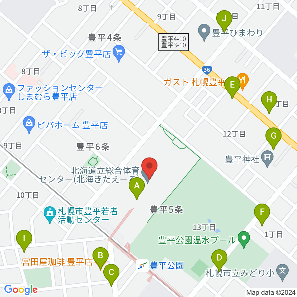 北海きたえーる周辺のカフェ一覧地図