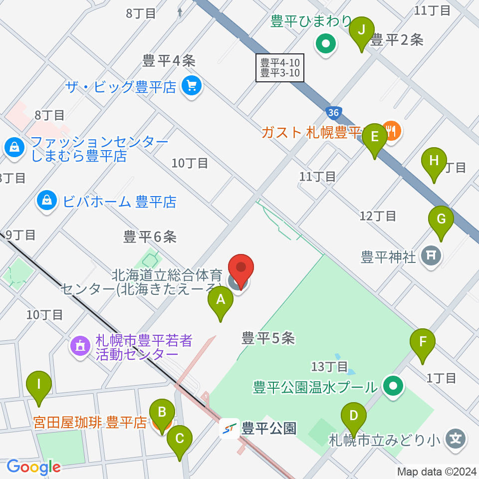 北海きたえーる周辺のカフェ一覧地図