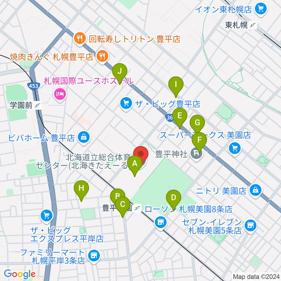 北海きたえーる周辺のカフェ一覧地図