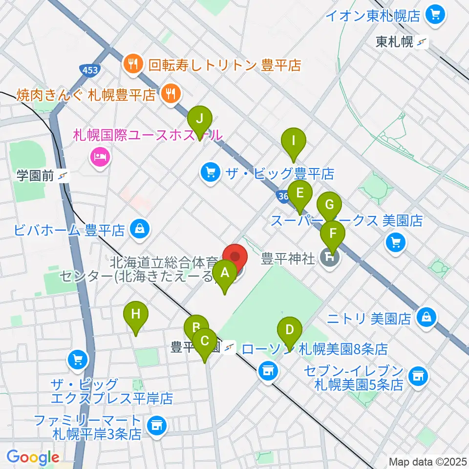 北海きたえーる周辺のカフェ一覧地図