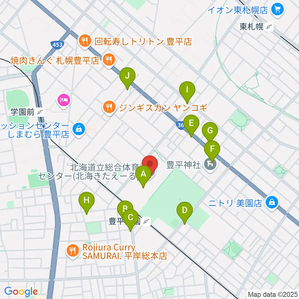 北海きたえーる周辺のカフェ一覧地図