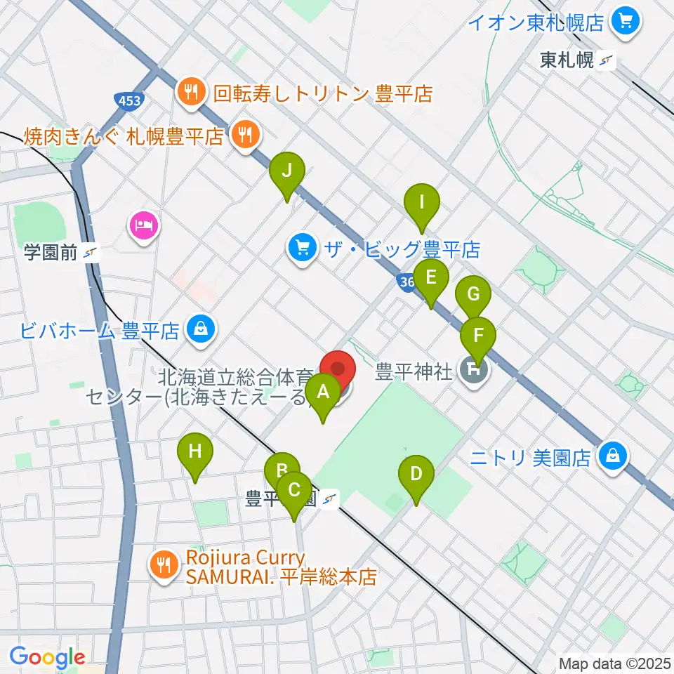 北海きたえーる周辺のカフェ一覧地図