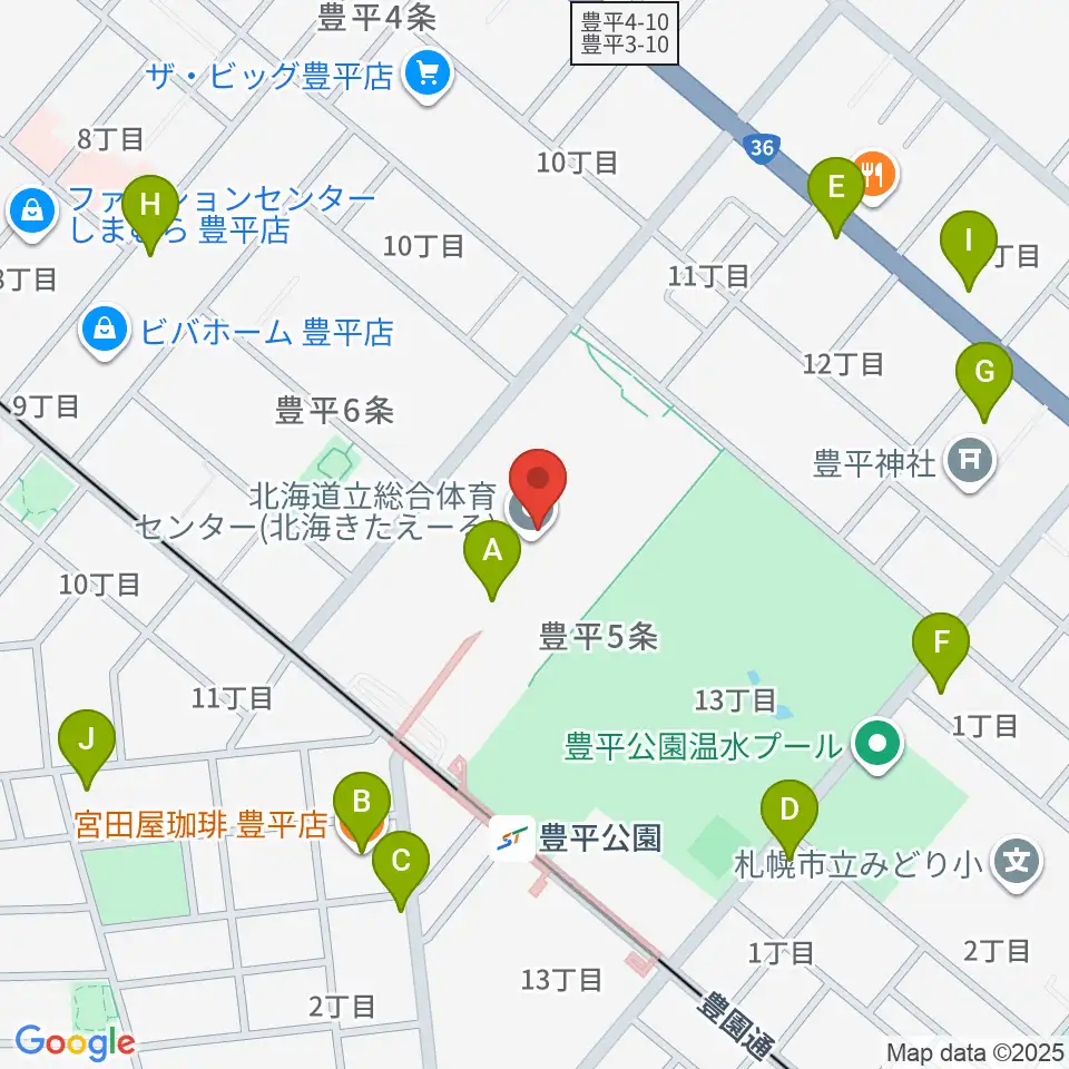 北海きたえーる周辺のカフェ一覧地図