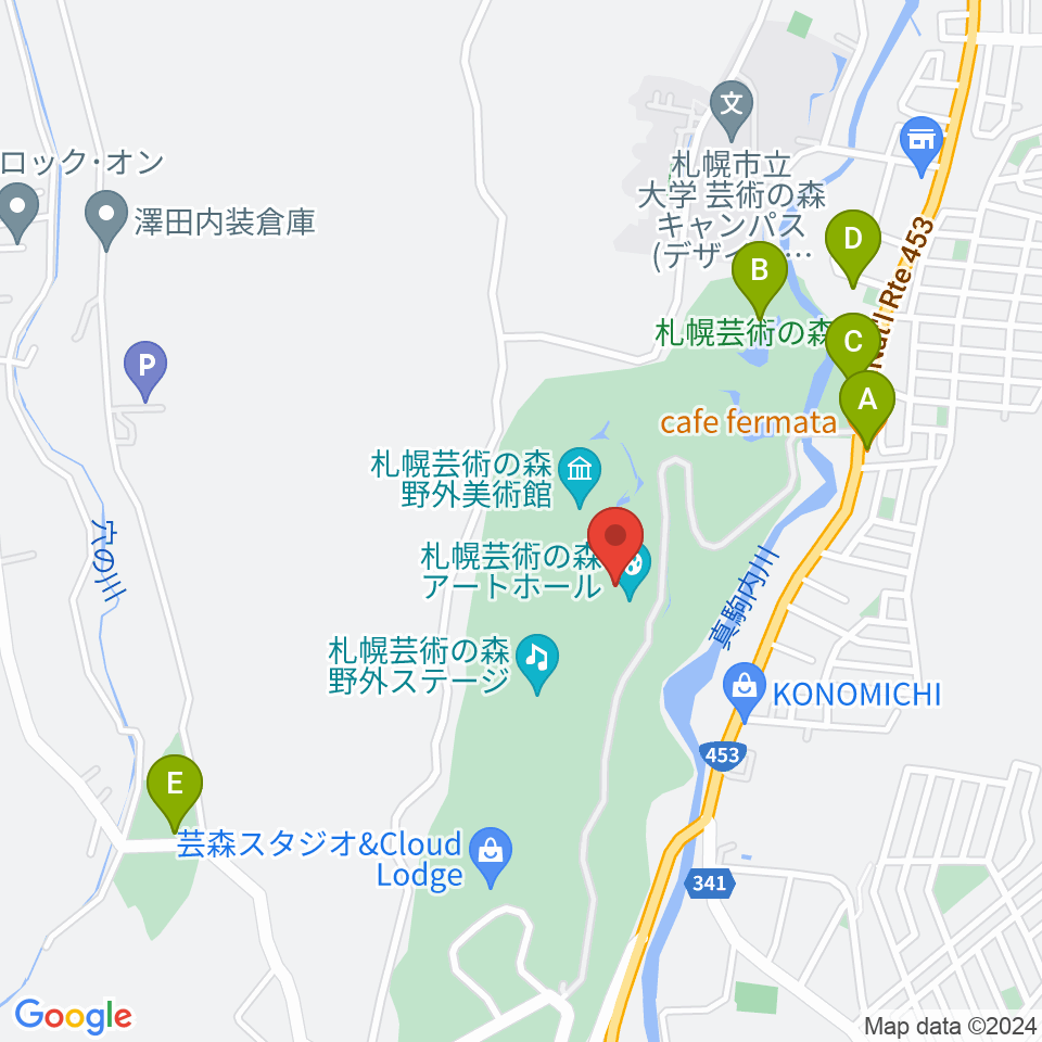 札幌芸術の森アートホール周辺のカフェ一覧地図