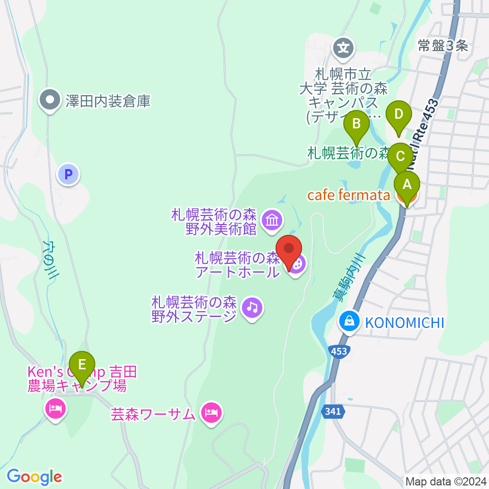 札幌芸術の森アートホール周辺のカフェ一覧地図