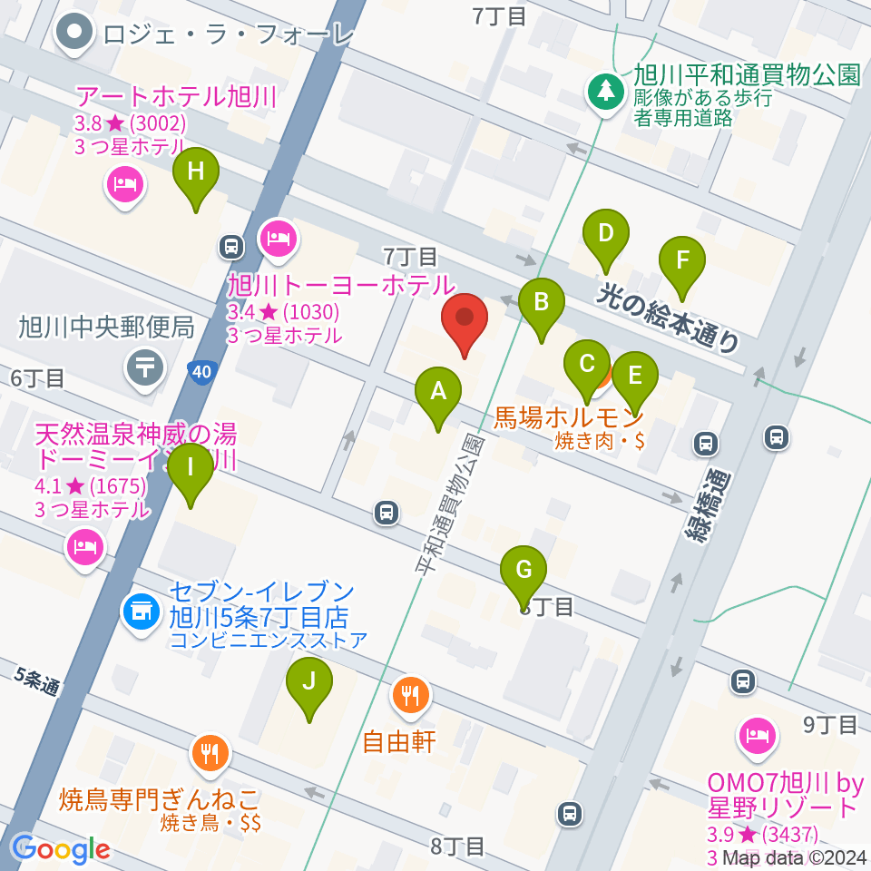 旭川カジノドライブ周辺のカフェ一覧地図