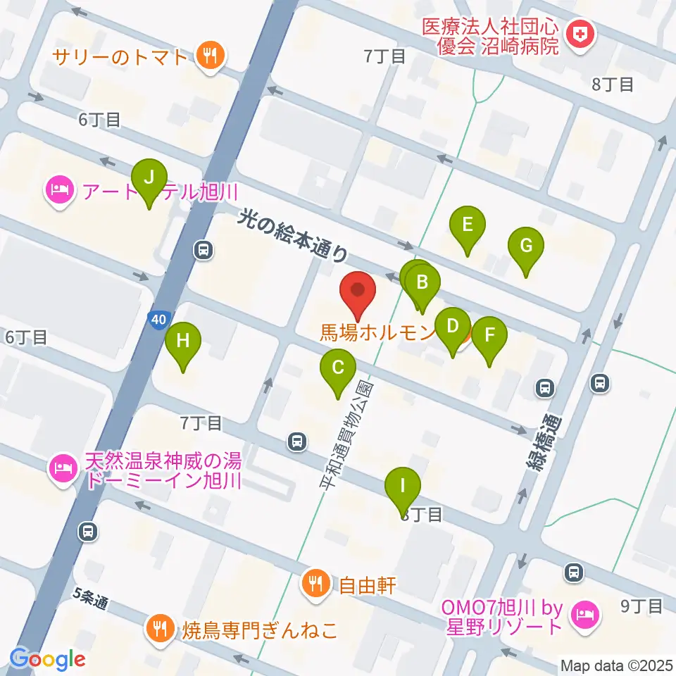 旭川カジノドライブ周辺のカフェ一覧地図